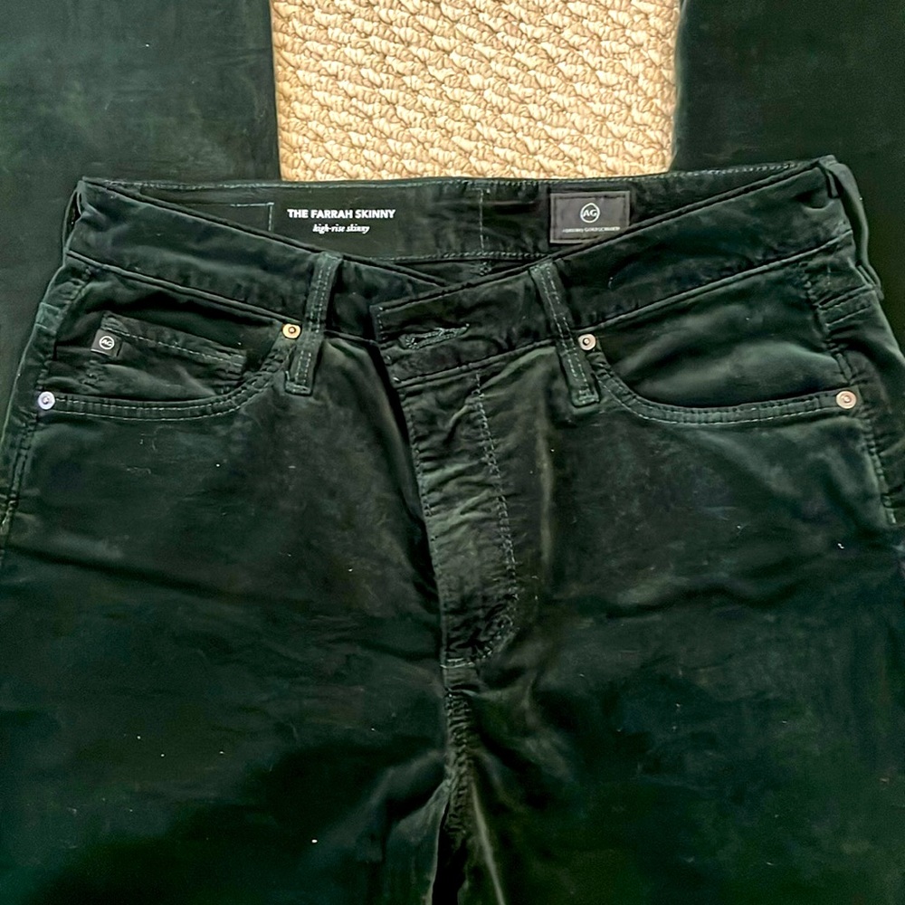 AG Forest Green Velvet High-Rise Skinny Pant Size 28 Regular
